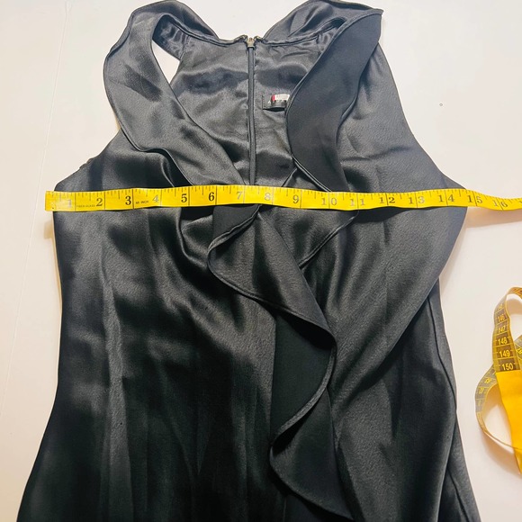 Aidan Mattox Black Satin Ruffle Front Sleeveless Maxi Dress 2 - Picture 8 of 13